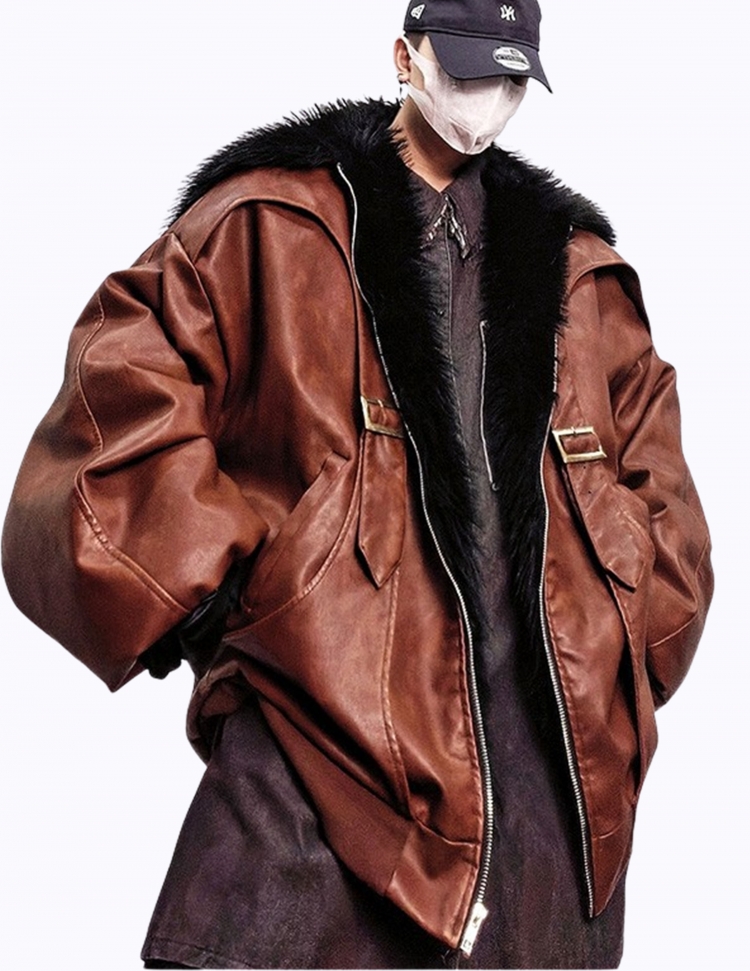 PU레더 빈티지 퍼 재킷