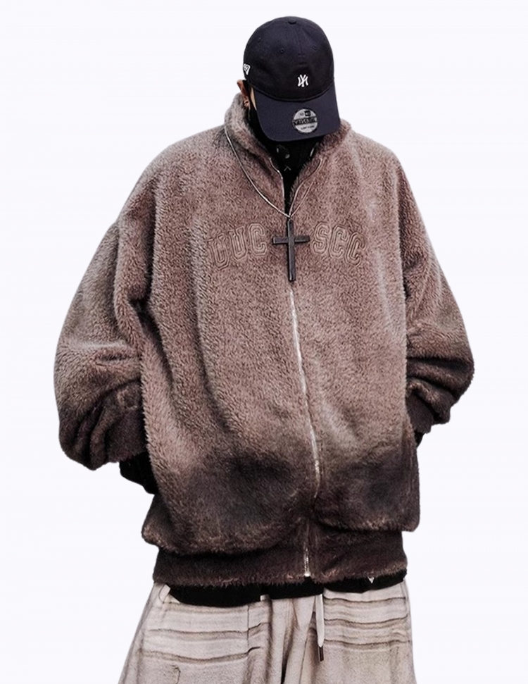 그라데이션 퍼 레터링 자켓