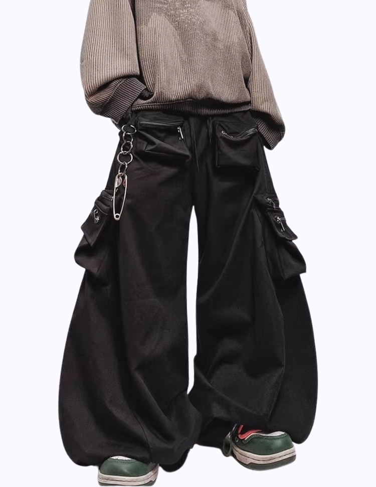 와이드 카고 커브드 투웨이 밴딩 팬츠