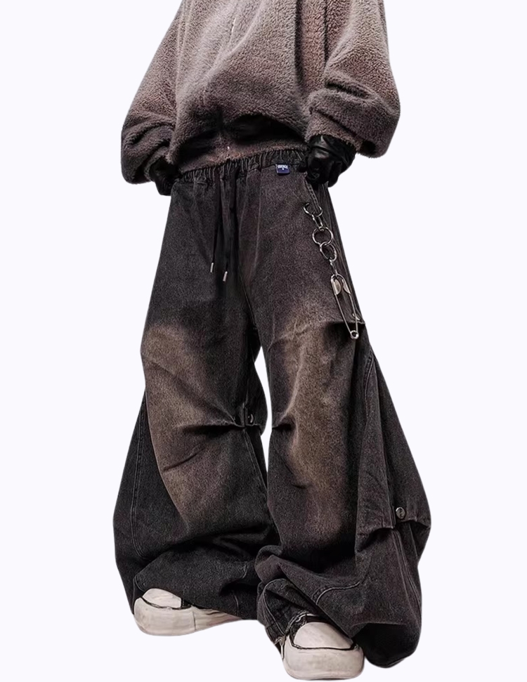 빈티지 워시드 커브드 밴딩 팬츠