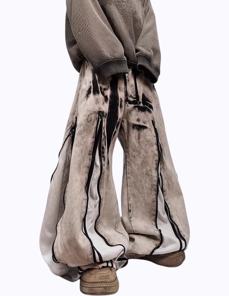 지퍼 플로어 더티 워시드 밴딩 팬츠