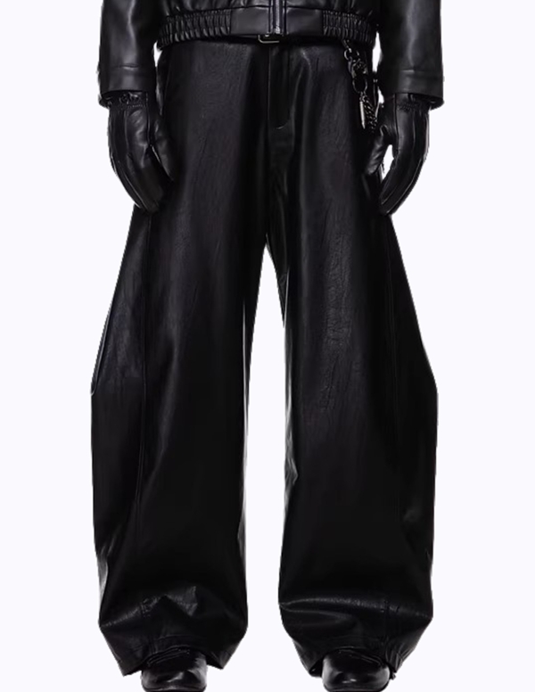 PU레더 커브드 와이드 팬츠