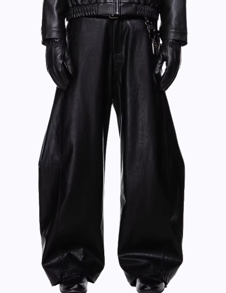 PU레더 커브드 와이드 팬츠