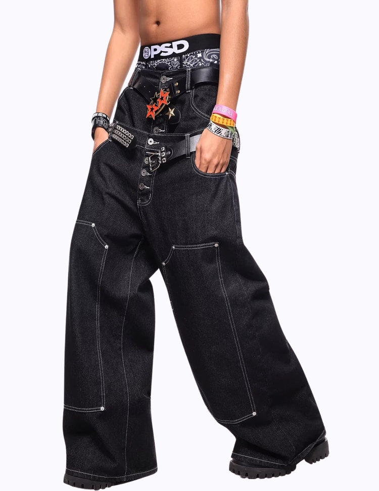 멀티 하드웨어 디자인 생지 데님 팬츠