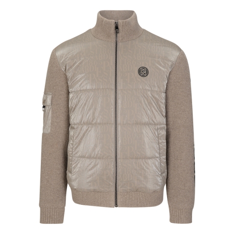 로고패턴 우븐 믹스 방풍 니트가디건