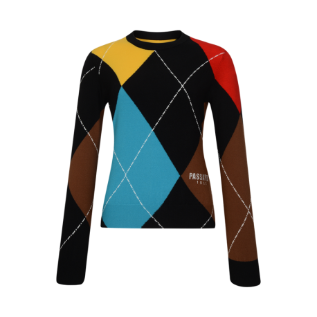 멀티 컬러 아가일 라운드 니트