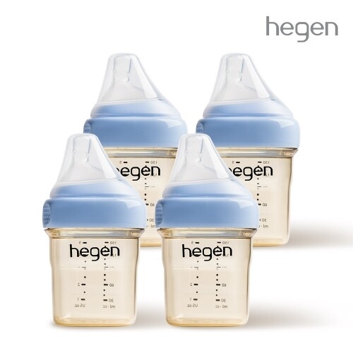 헤겐 컬러젖병 PPSU 150ml 쿼드라팩(4P) 블루 (젖꼭지 1단계 포함)★느린유속 빨대&스파우트 뚜껑 증정(컬러랜덤)