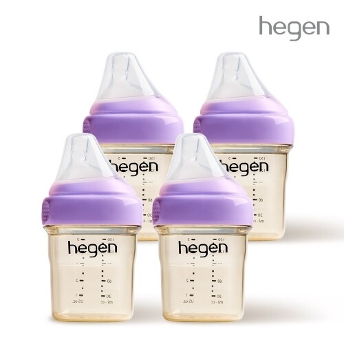 헤겐 컬러젖병 PPSU 150ml 쿼드라팩(4P) 퍼플(젖꼭지 1단계 포함)★느린유속 빨대&스파우트 뚜껑 증정(컬러랜덤)