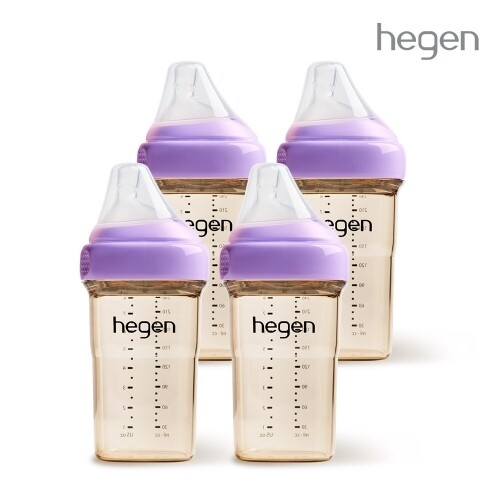 헤겐 컬러젖병 PPSU 240ml 쿼드라팩(4P) 퍼플 (젖꼭지 2단계 포함)★느린유속 빨대&스파우트 뚜껑 증정(컬러랜덤)