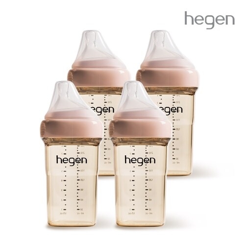 헤겐 컬러젖병 PPSU 240ml 쿼드라팩(4P) 핑크 (젖꼭지 2단계 포함)★느린유속 빨대&스파우트 뚜껑 증정(컬러랜덤)