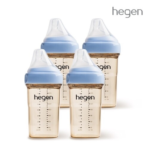 헤겐 컬러젖병 PPSU 240ml 쿼드라팩(4P) 블루(젖꼭지 2단계 포함)★느린유속 빨대&스파우트 뚜껑 증정(컬러랜덤)