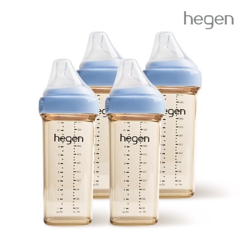 헤겐 컬러젖병 PPSU 330ml 쿼드라팩(4P) 블루 (젖꼭지 3단계 포함)★V3 빨대&스파우트 뚜껑 증정(컬러랜덤)