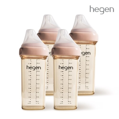 헤겐 컬러젖병 PPSU 330ml 쿼드라팩(4P) 핑크 (젖꼭지 3단계 포함)★V3 빨대&스파우트 뚜껑 증정(컬러랜덤)