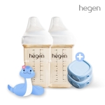 [청사맘 SET] 헤겐 애착젖병 PPSU 240ml 트윈팩(2P)(젖꼭지 2단계 포함) + 보관뚜껑 2P(블루)