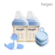 [청사맘 SET] 헤겐 애착젖병 PPSU 150ml 트윈팩(2P)(젖꼭지 1단계 포함) + 보관뚜껑 2P(블루)