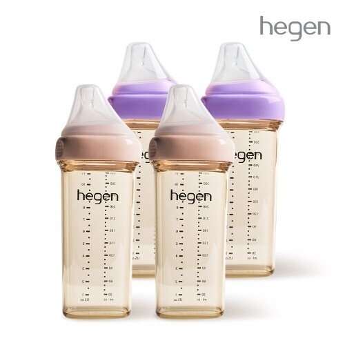 헤겐 컬러젖병 PPSU 330ml 쿼드라팩(4P) 색상선택 (젖꼭지 3단계 포함)★V3 빨대&스파우트 뚜껑 증정(컬러랜덤)