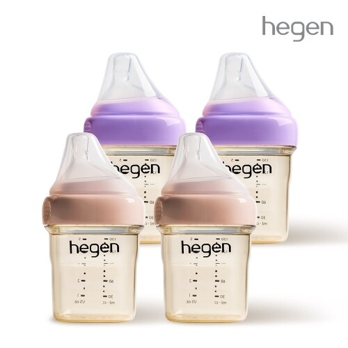 헤겐 컬러젖병 PPSU 150ml 쿼드라팩(4P) 색상조합 (젖꼭지 1단계 포함)★느린유속 빨대&스파우트 뚜껑 증정(컬러랜덤)