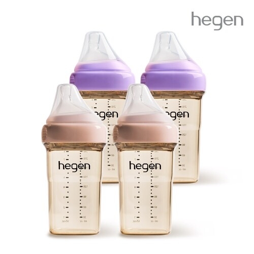 헤겐 컬러젖병 PPSU 240ml 쿼드라팩(4P) 색상선택(젖꼭지 2단계 포함)★보관뚜껑 1P 증정(컬러랜덤)