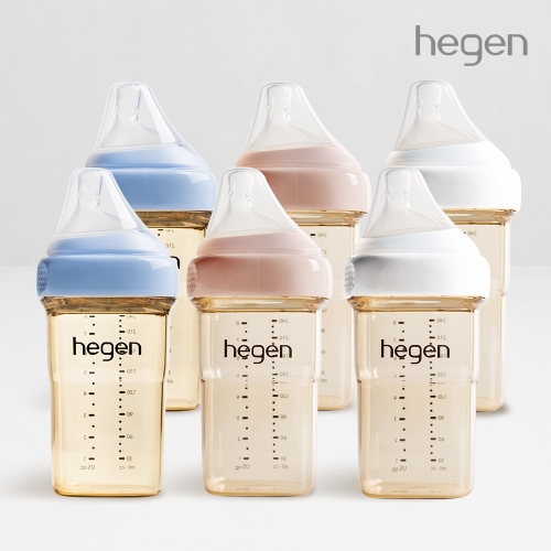 헤겐 분유 수유 패키지 (젖병 240ml 6P)(젖꼭지 2단계 포함)(컬러선택)★느린유속 빨대&스파우트 뚜껑 증정(컬러랜덤)