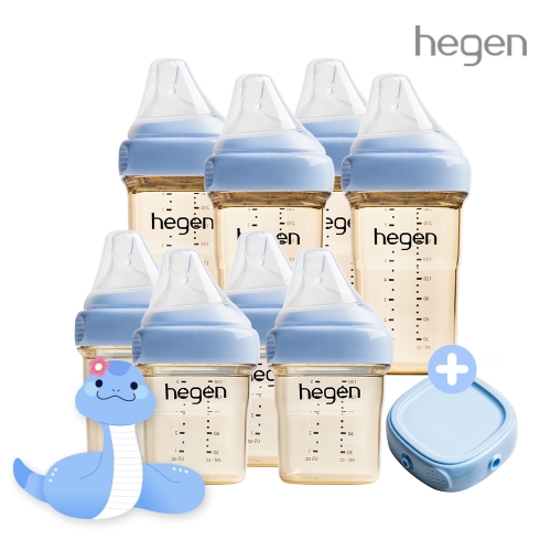 [청사맘SET] 헤겐 애착젖병 PPSU 150ml 4P + 240ml 4P (색상선택)(젖꼭지 포함)★보관뚜껑 2P 증정(블루)