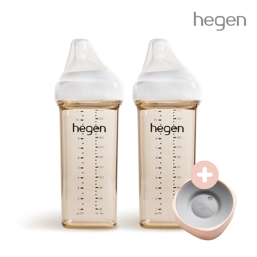 헤겐 애착젖병 PPSU 330ml 트윈 2P (3단계 젖꼭지포함)★올라운더컵 뚜껑 핑크_사은품 증정