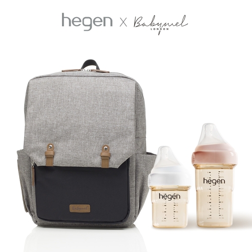 [헤겐x베이비멜]베이비멜 패션 기저귀가방 조지 그레이 블랙 + 헤겐젖병 트윈 SET(150/240ml 택1)