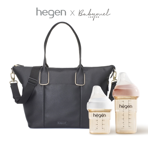[헤겐x베이비멜]베이비멜 패션 기저귀가방 록시 레더 블랙 + 헤겐젖병 트윈 SET(150/240ml 택1)