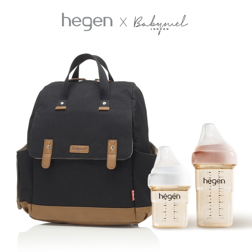 [헤겐x베이비멜]베이비멜 패션 기저귀가방 로빈 백팩 블랙 + 헤겐젖병 트윈 SET(150/240ml 택1)