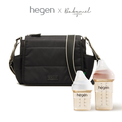 [헤겐x베이비멜]베이비멜 패션 기저귀가방 스트롤러 백 에코 퀼트 블랙 + 헤겐젖병 트윈 SET(150/240ml 택1)