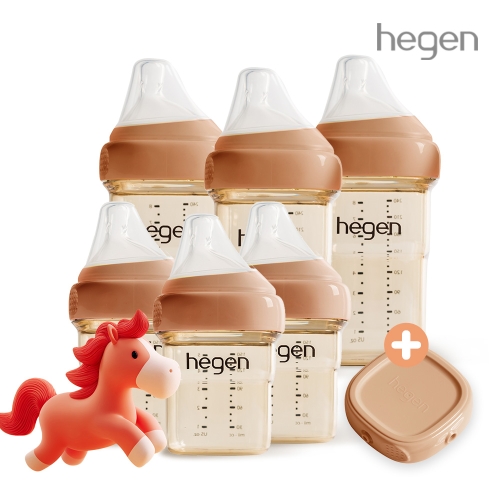 [붉은말띠SET] 헤겐 애착젖병 PPSU 150ml 3P + 240ml 3P 오번(젖꼭지 포함)★보관뚜껑 1P 증정(오번)