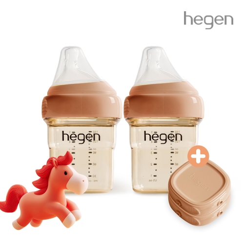 [붉은말띠SET] 헤겐 애착젖병 PPSU 150ml 트윈팩(2P)(젖꼭지 1단계 포함) + 보관뚜껑 2P(오번)