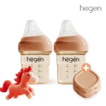 [붉은말띠맘SET] 헤겐 애착젖병 PPSU 150ml 트윈팩(2P)(젖꼭지 1단계 포함) + 보관뚜껑 2P(오번)