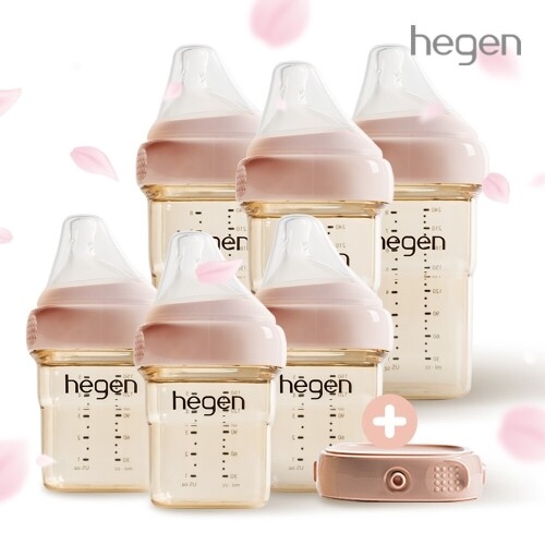 [벚꽃한정SET] 헤겐 애착젖병 PPSU 150ml 3P + 240ml 3P 핑크(젖꼭지 포함)★보관뚜껑 2P 증정(핑크)