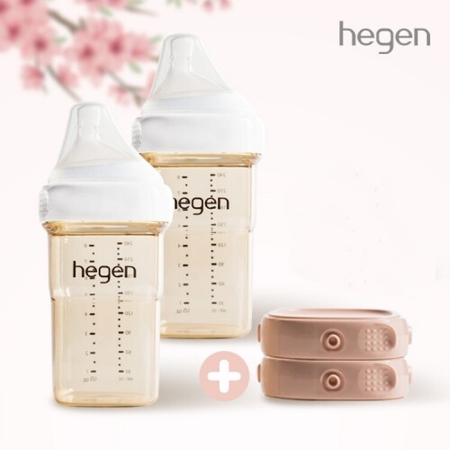 [벚꽃한정SET] 헤겐 애착젖병 PPSU 240ml 트윈팩(2P)(젖꼭지 2단계 포함) + 보관뚜껑 2P(핑크)