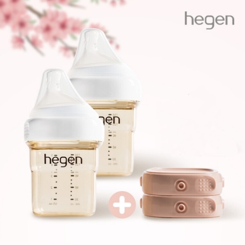 [벚꽃한정SET] 헤겐 애착젖병 PPSU 150ml 트윈팩(2P)(젖꼭지 1단계 포함) + 보관뚜껑 2P(핑크)