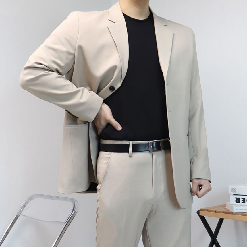 남자오버핏수트 베이지색정장 베이지셋업