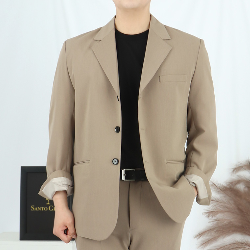 남자 베이지 셋업 세미 오버핏 수트 정장