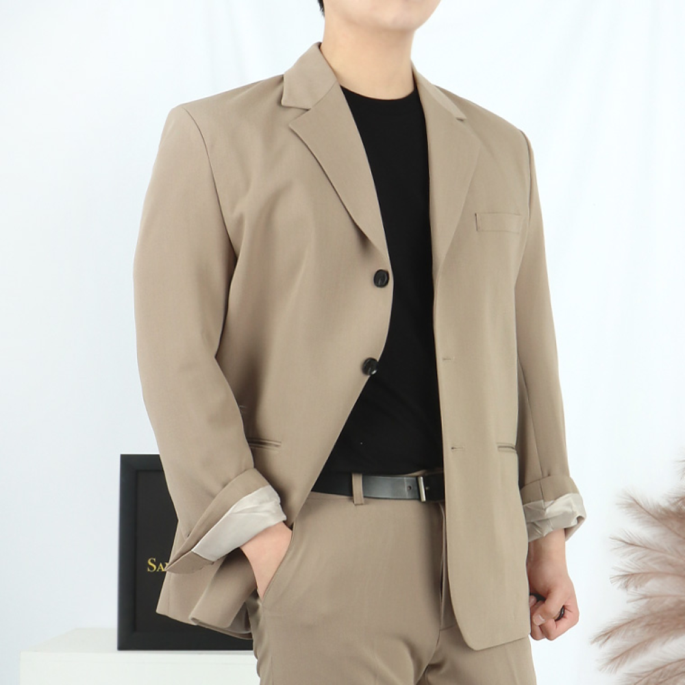 남자 베이지 셋업 세미 오버핏 수트 정장