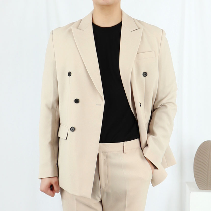 남자 결혼식 하객룩 더블 베이지 수트