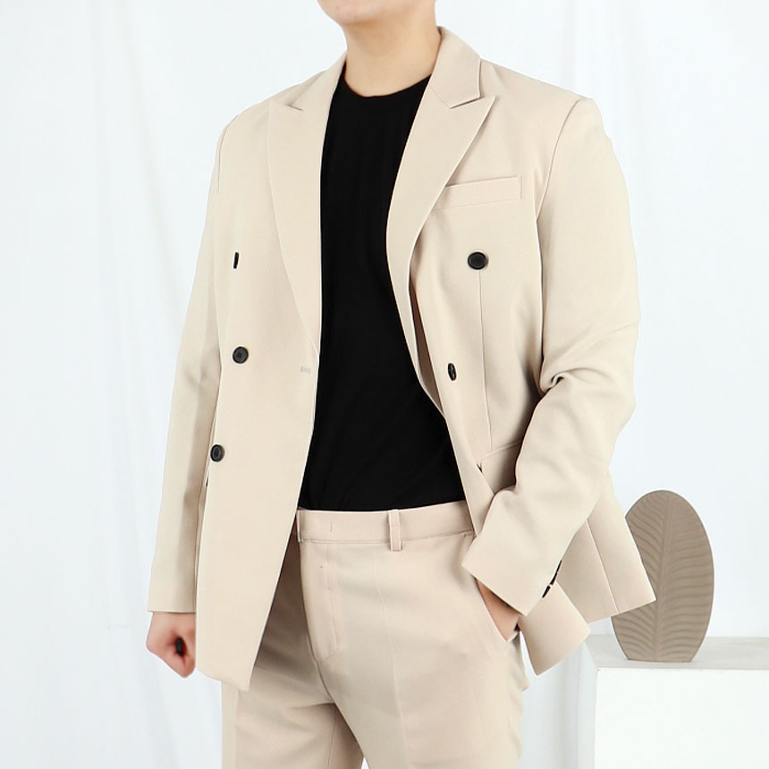 남자 결혼식 하객룩 더블 베이지 수트