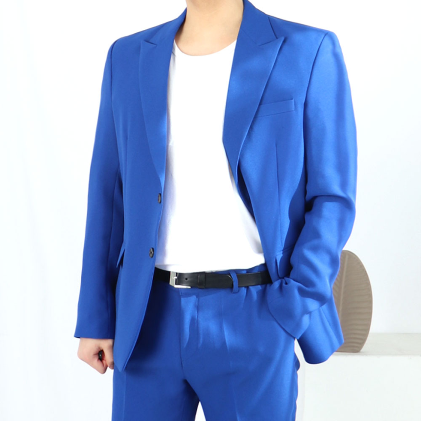남자 연미복 코발트 블루 셋업 수트 정장