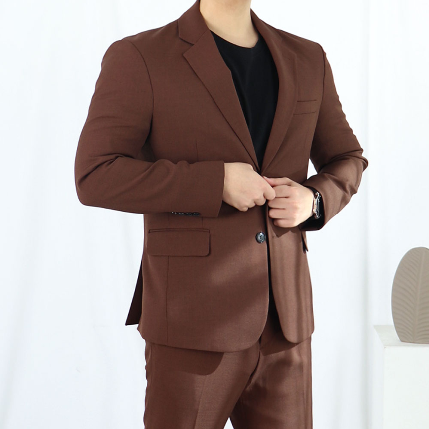 남자 하객룩 돌잔치 브라운 정장 갈색 셋업 수트