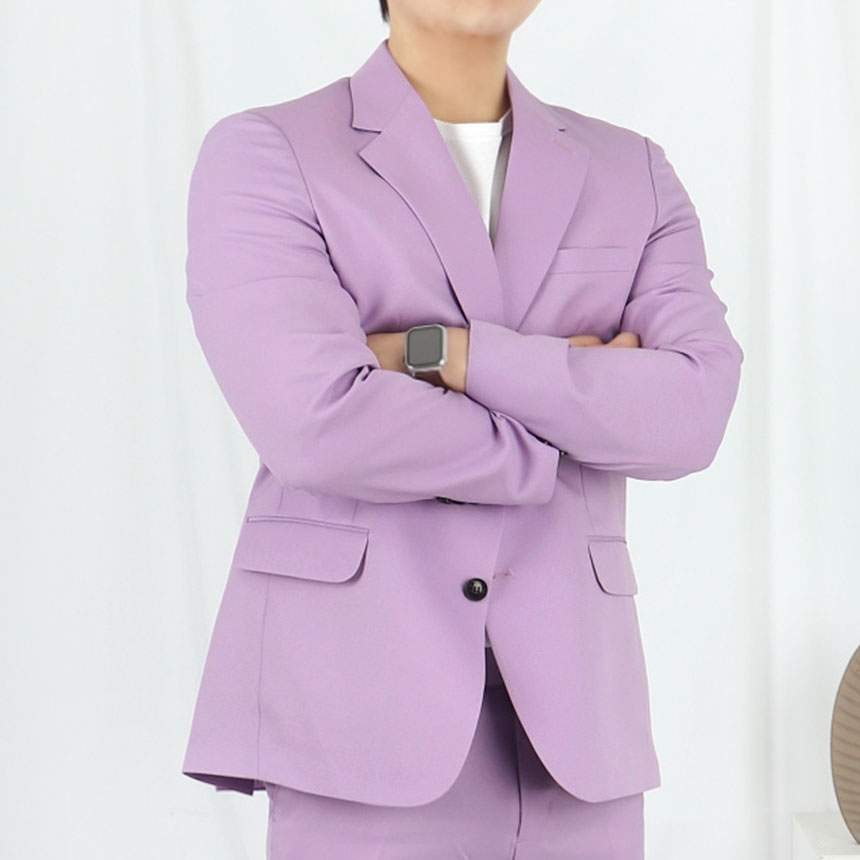 남자 봄 보라색 셋업 수트 예복 세미 정장