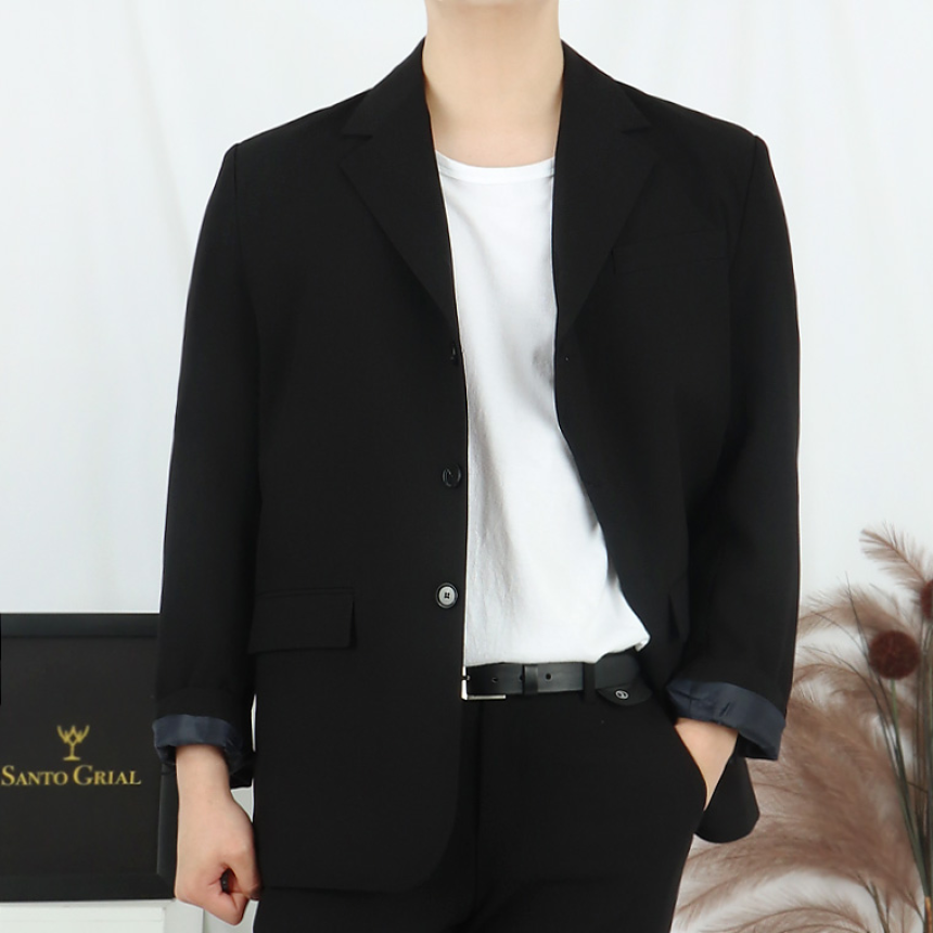 남자 블랙 3버튼 봄 세미 수트 셋업