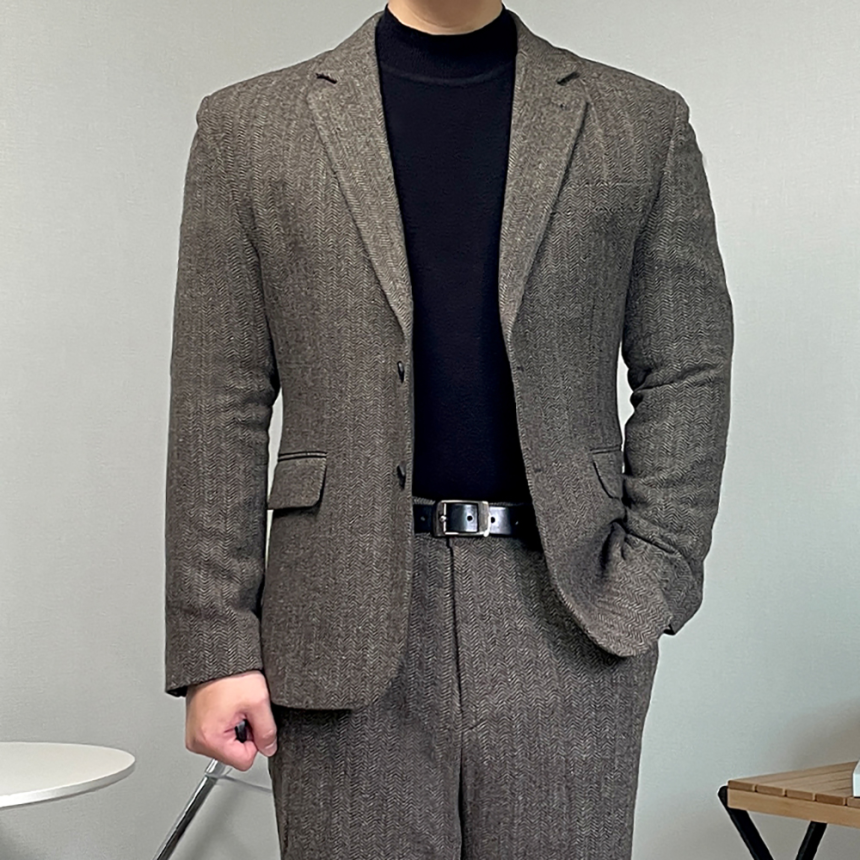 남자 겨울 양복 헤링본 셋업 울 수트