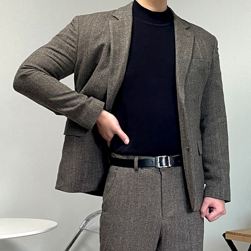 남자 겨울 양복 헤링본 셋업 울 수트