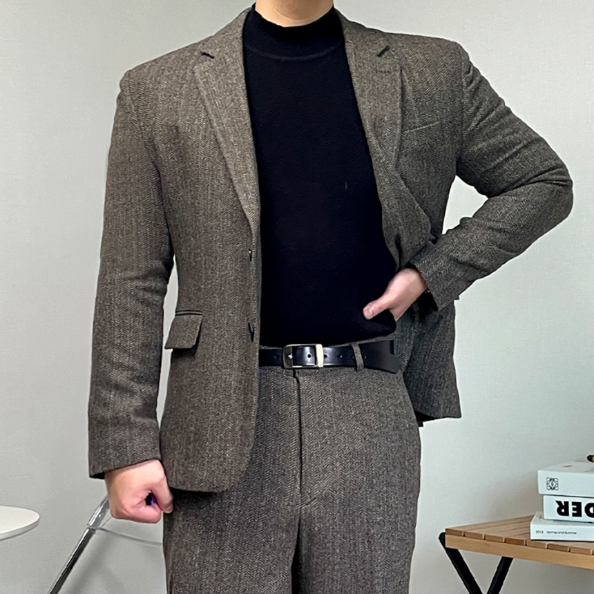 남자 겨울 양복 헤링본 셋업 울 수트
