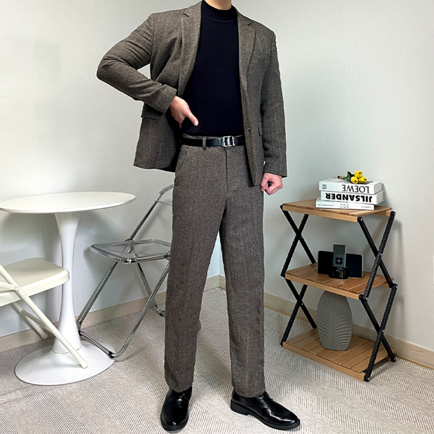 남자 겨울 양복 헤링본 셋업 울 수트