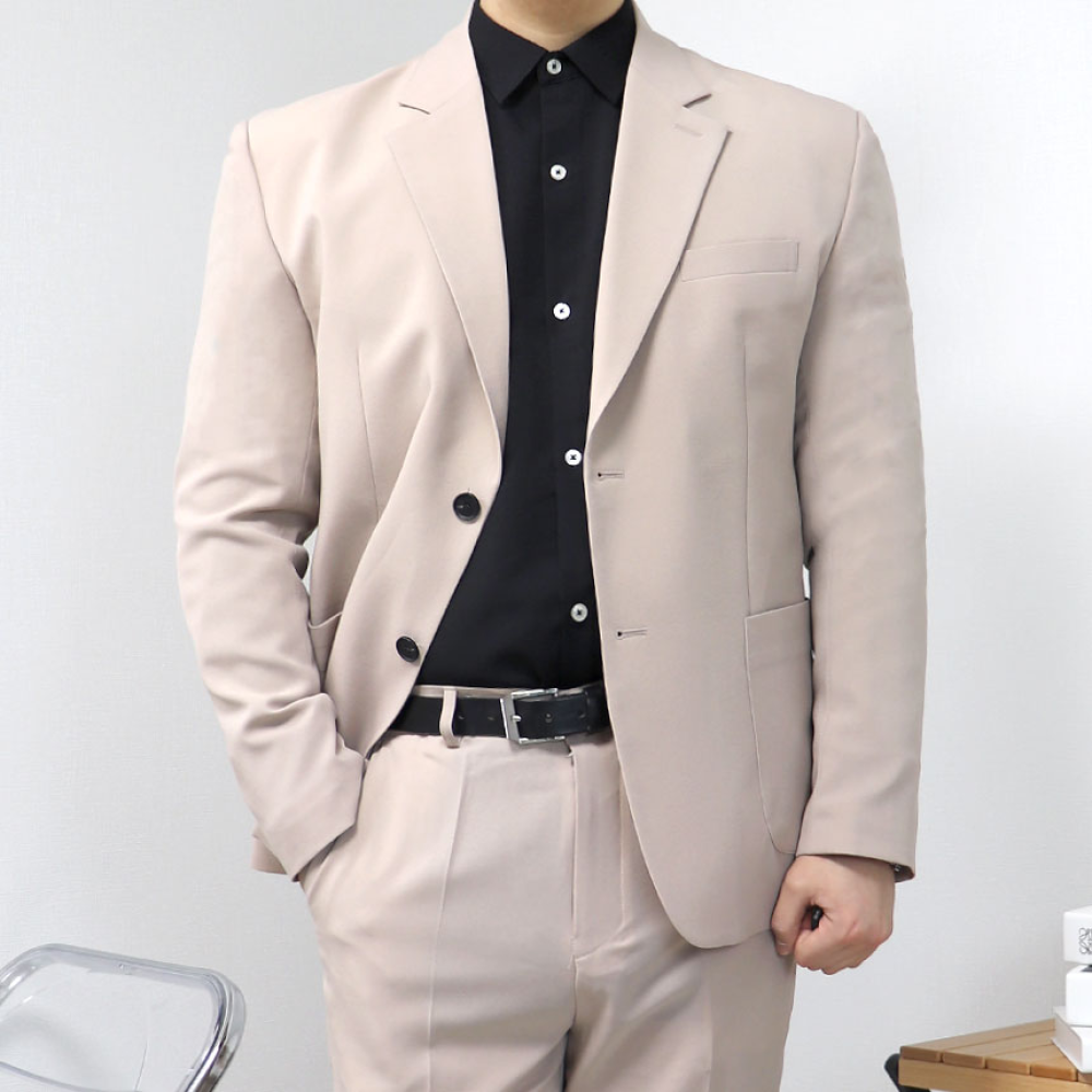 남자 다크네이비 베이지 워셔블 정장 셋업 수트