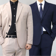 남자 다크네이비 베이지 워셔블 정장 셋업 수트